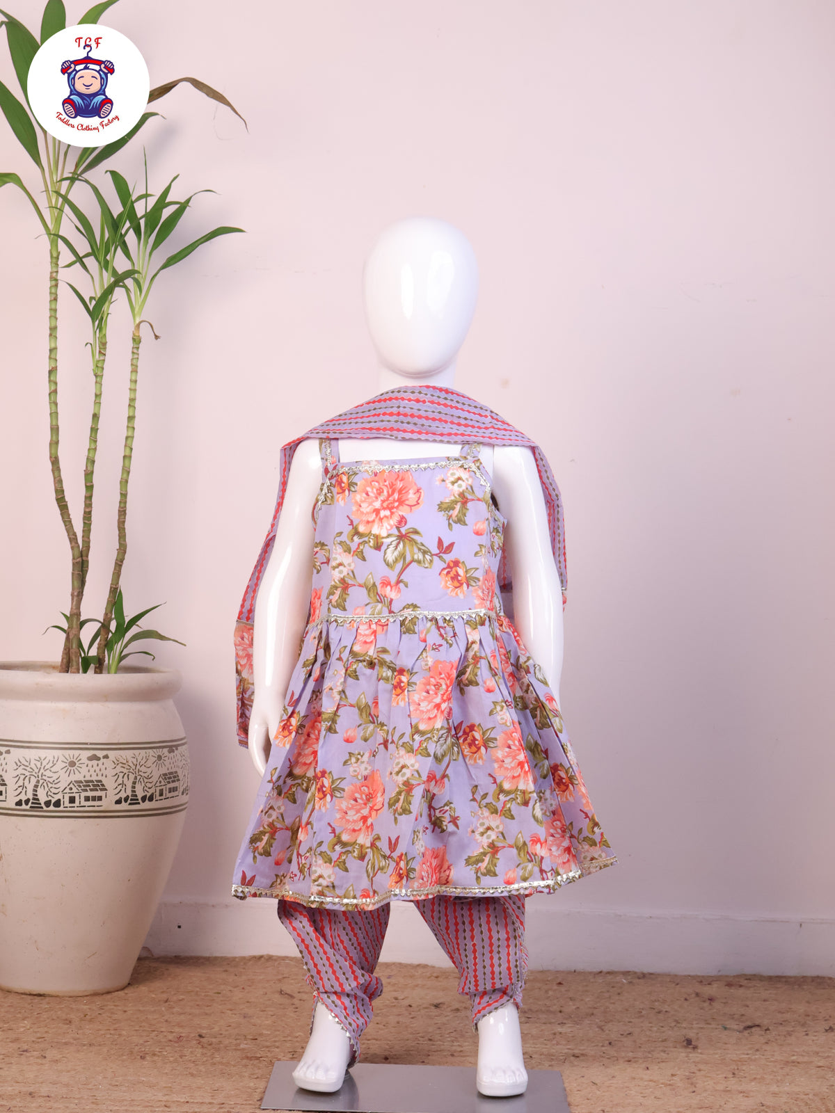 Lavendar - Floral Printed Dhoti Kurti Set With Dupatta