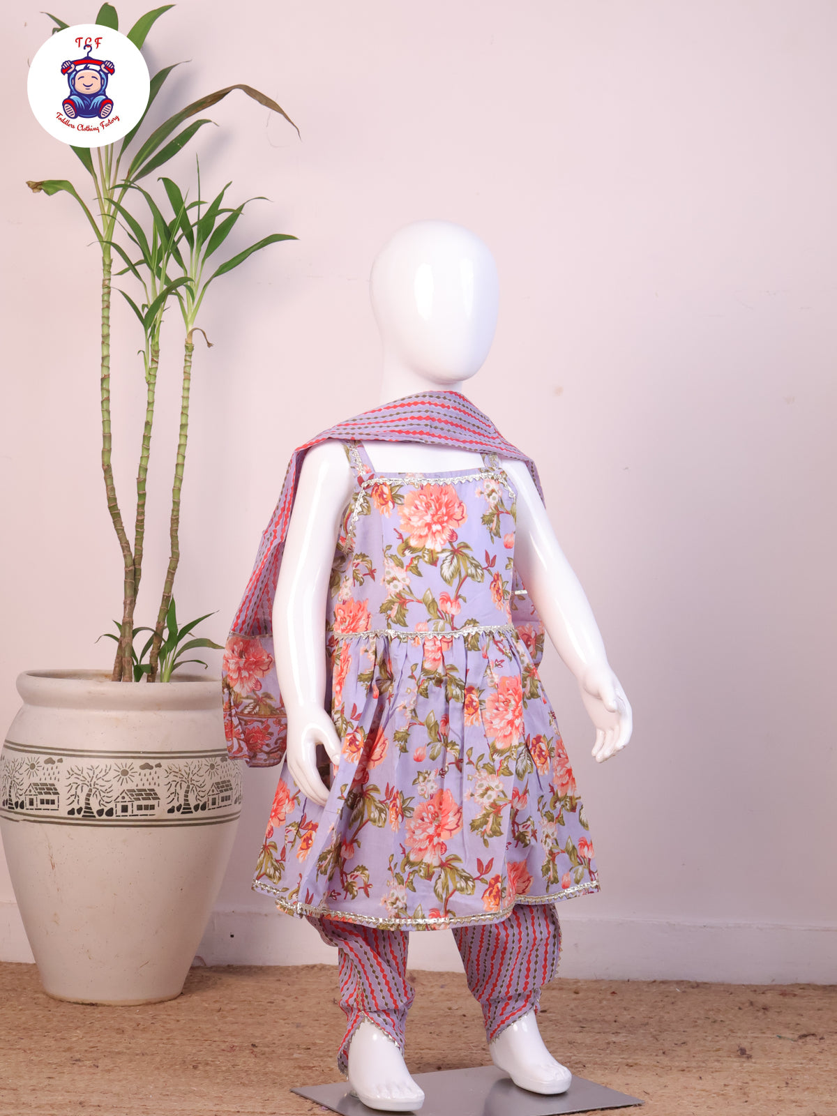 Lavendar - Floral Printed Dhoti Kurti Set With Dupatta