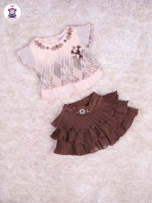 Peach & Brown - Girls Top & Mini Skirt