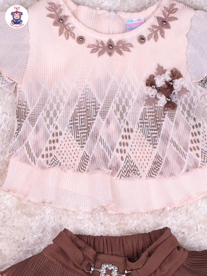 Peach & Brown - Girls Top & Mini Skirt