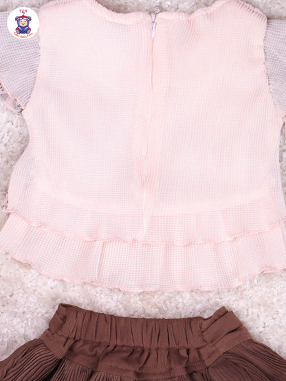 Peach & Brown - Girls Top & Mini Skirt