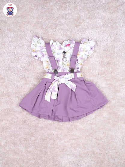 Lavender & White - Floral Girls Suspender Skirts