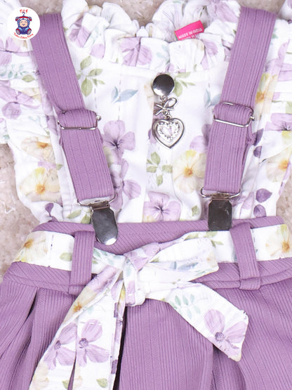 Lavender & White - Floral Girls Suspender Skirts