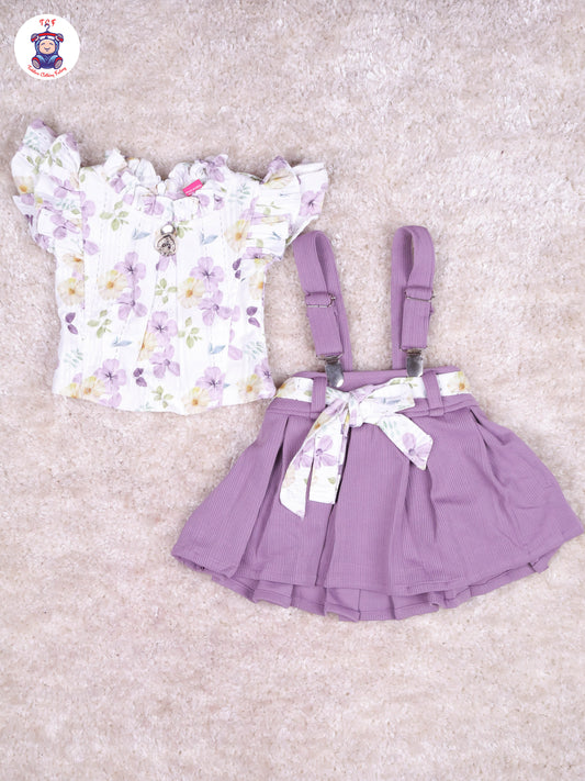 Lavender & White - Floral Girls Suspender Skirts