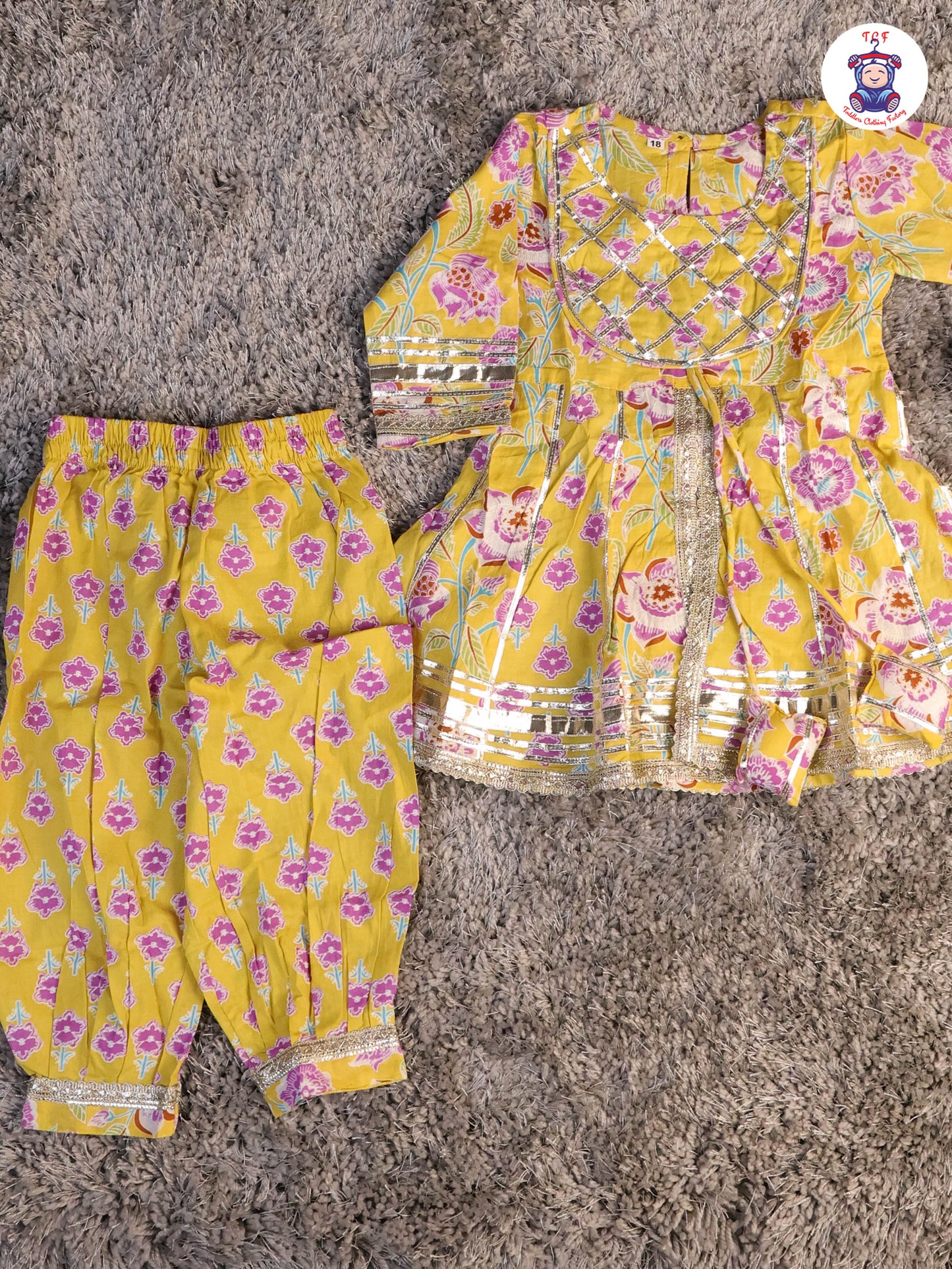 Yellow & Lavender - Floral Printed Afgani Kurti With Pant And Dupatta