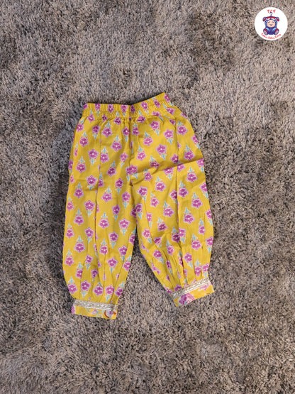 Yellow & Lavender - Floral Printed Afgani Kurti With Pant And Dupatta
