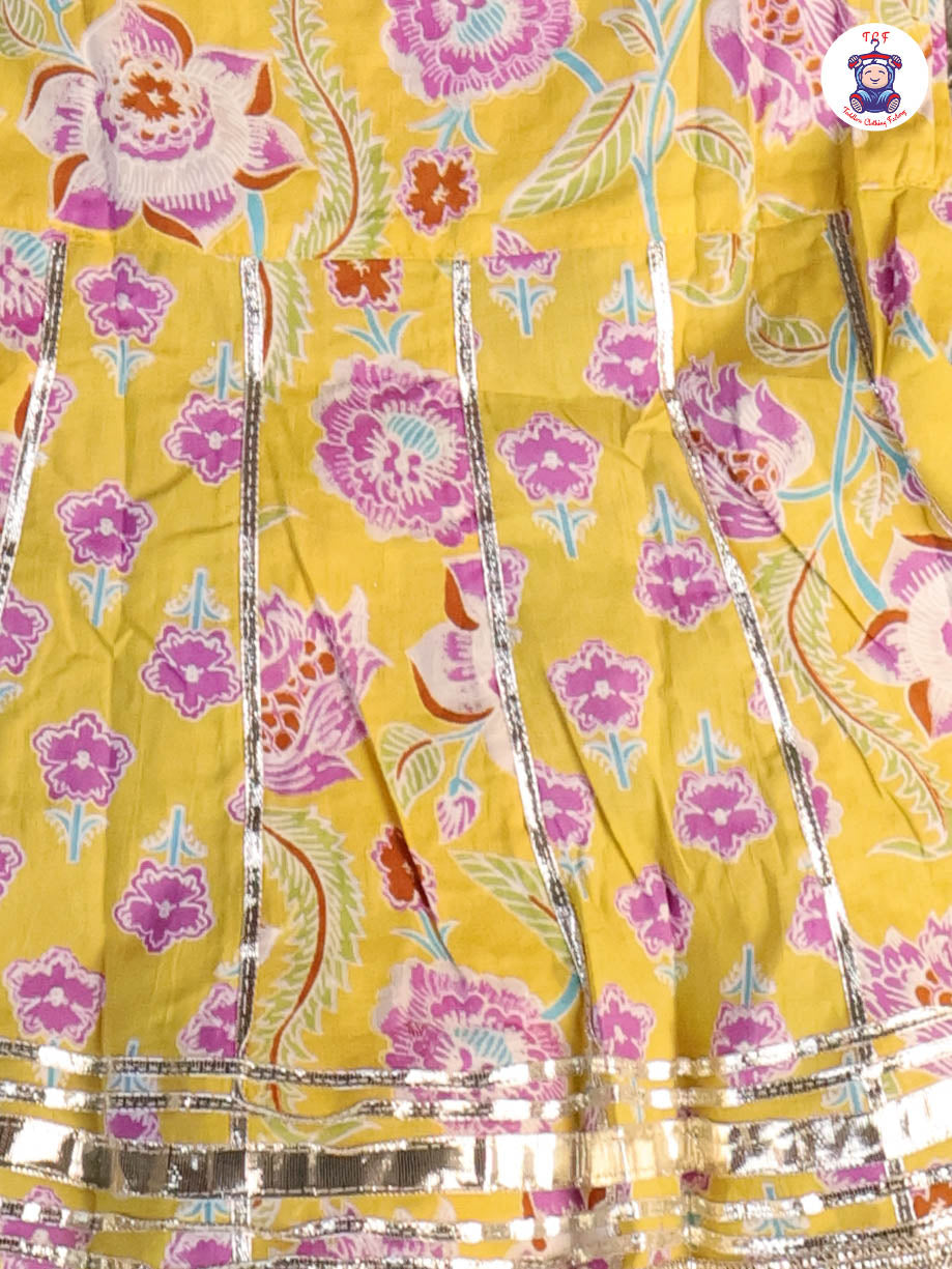 Yellow & Lavender - Floral Printed Afgani Kurti With Pant And Dupatta