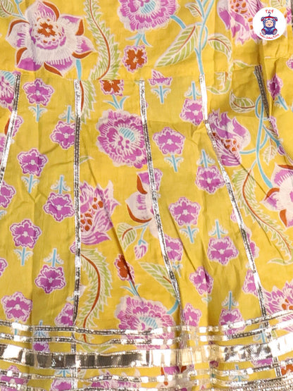 Yellow & Lavender - Floral Printed Afgani Kurti With Pant And Dupatta