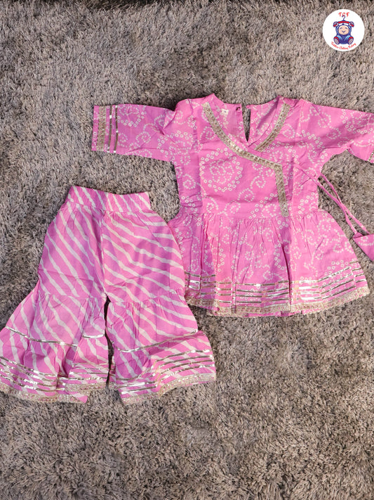 Lite Pink - Printed Girls Angrakha Kurti