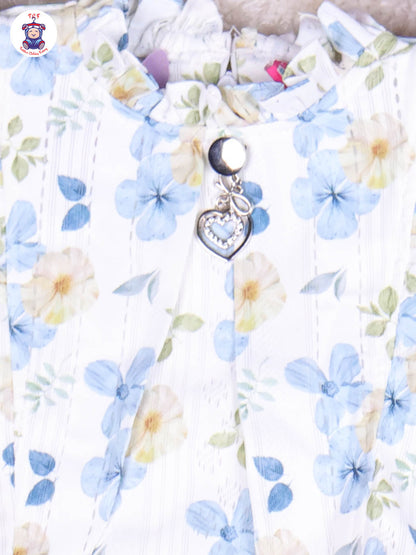 Light Blue & White - Floral Girls Suspender Skirts