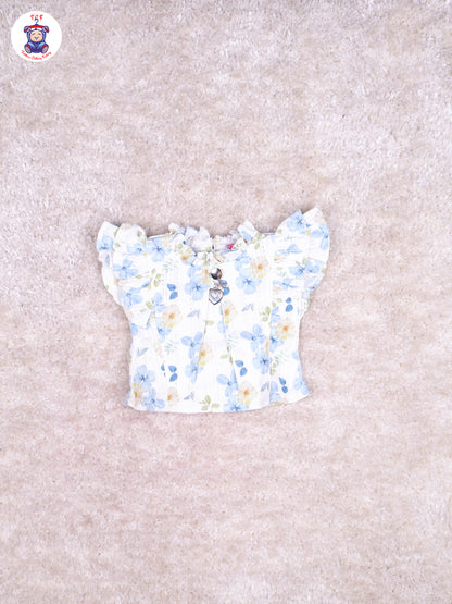 Light Blue & White - Floral Girls Suspender Skirts