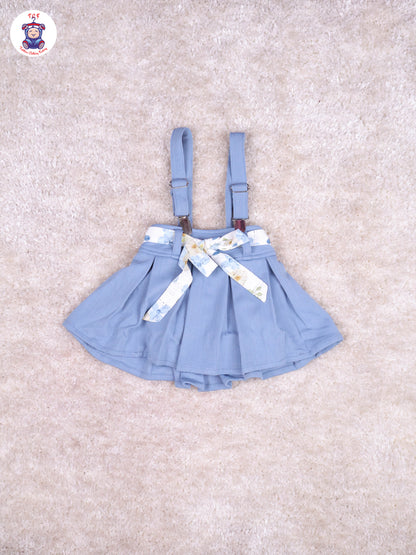 Light Blue & White - Floral Girls Suspender Skirts