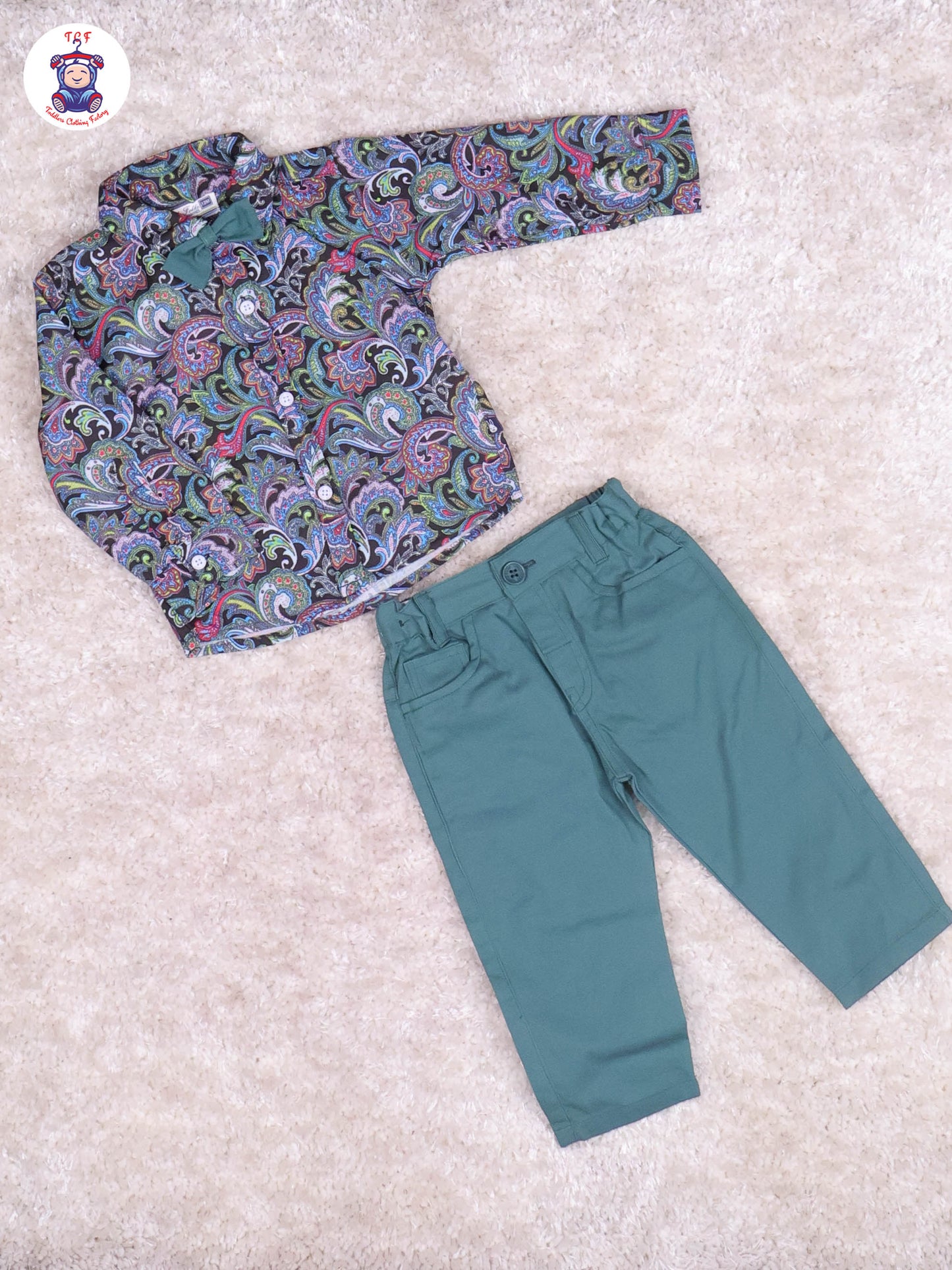 Light Green & Peacock - Printed Full Hand Shirt & Pant