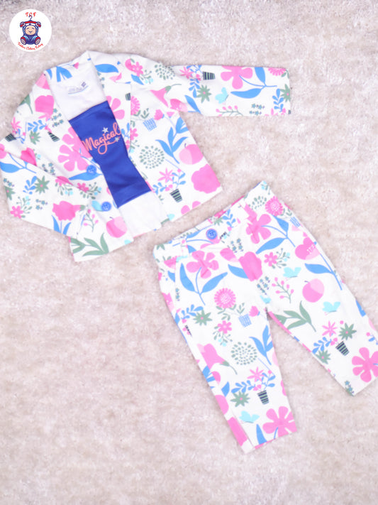 White & Blue Shirt with overcoat & Pant