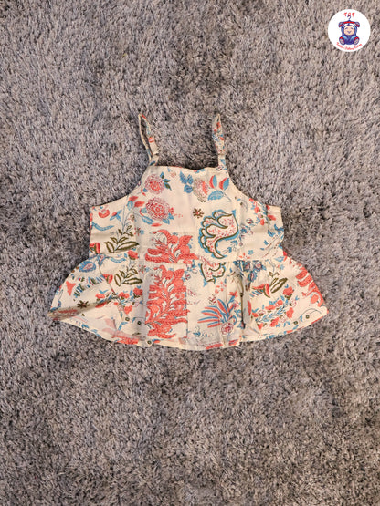 Cream & Peach  - Floral Printed Flared Strappy Top & Shorts