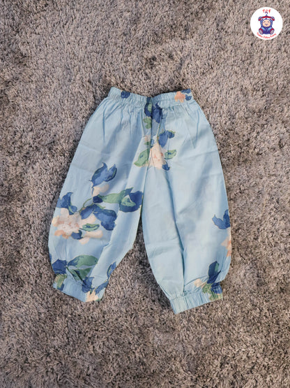 Sky Blue - Floral  Crop Top & Pant