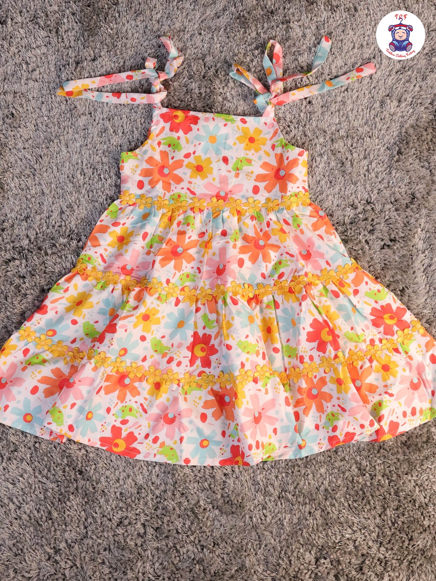 Rainbow & White - Floral Printed Flared Knot Frocks