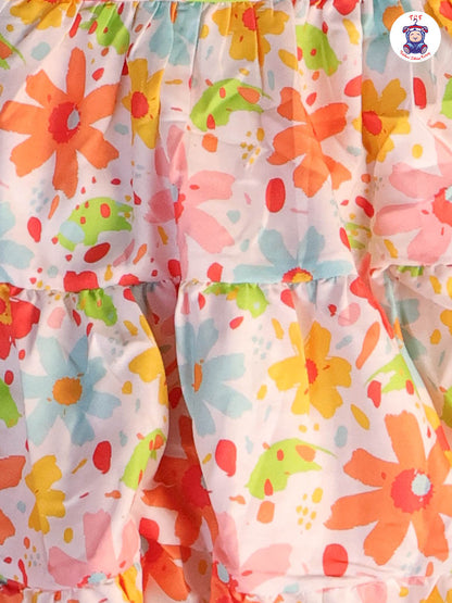 Rainbow & White - Floral Printed Flared Knot Frocks