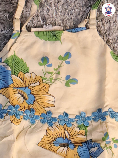 Cream & Blue - Floral Printed Flared Strappy Top & Shorts