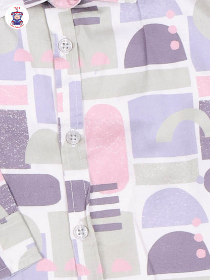 Light Green & Grey - Printed Full Hand Shirt With Plain Pant