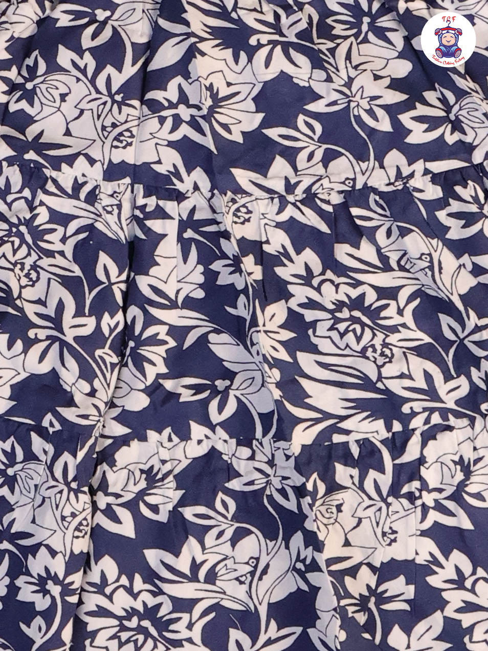 Navy Blue & White - Floral Printed Flared Knot Frocks