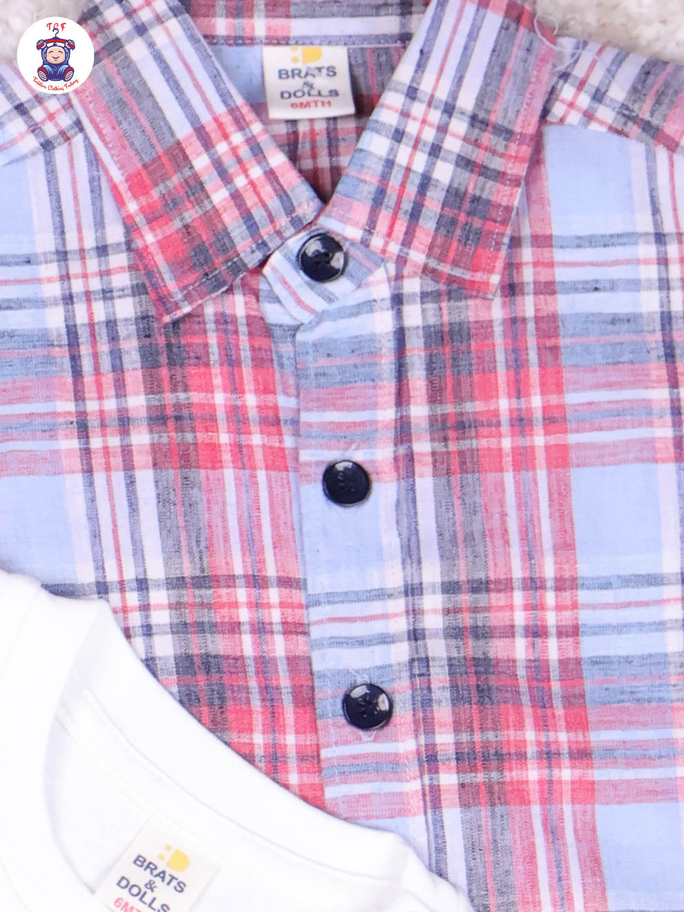 Light Blue Check & White - T-Shirt With Navy Blue Shorts