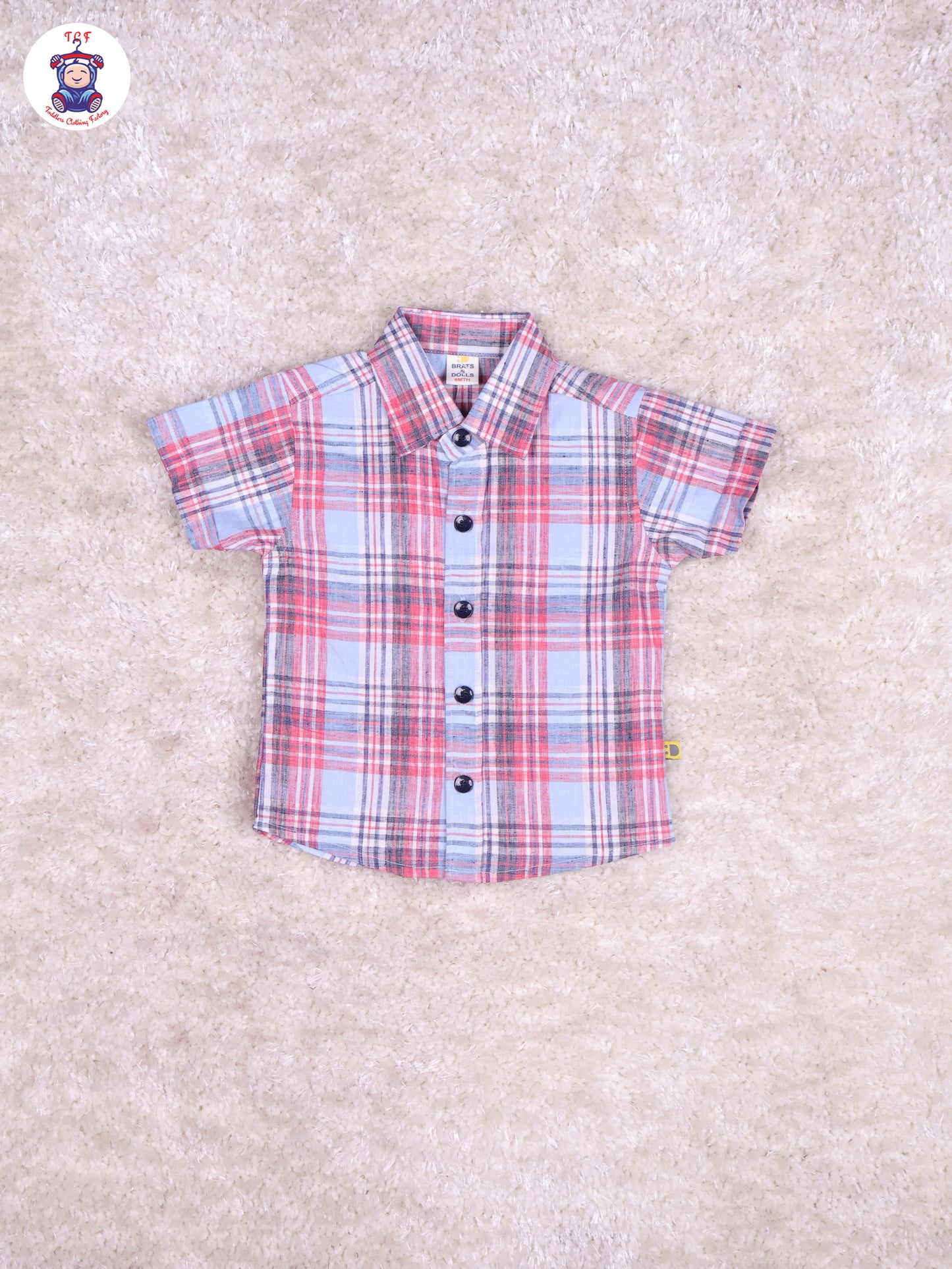 Light Blue Check & White - T-Shirt With Navy Blue Shorts