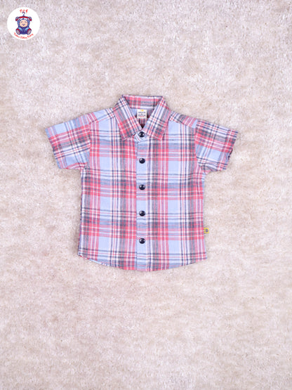 Light Blue Check & White - T-Shirt With Navy Blue Shorts