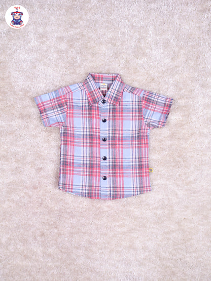 Light Blue Check & White - T-Shirt With Navy Blue Shorts