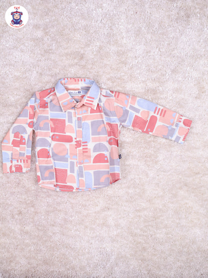 Peach & Grey - Printed Full Hand Shirt With Plain Pant