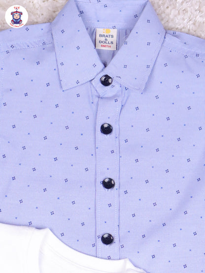 Ice Blue & White - T-Shirt With Navy Blue Shorts