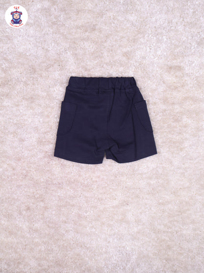 Ice Blue & White - T-Shirt With Navy Blue Shorts