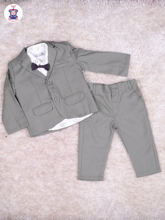 Light Green & White Shirt - Boys Coat Suits With Bow