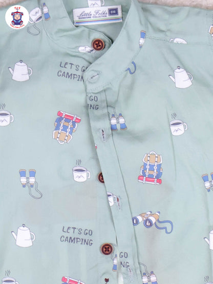 Light Green & Sandal Full Hand Shirt with t-Shirt & Pant