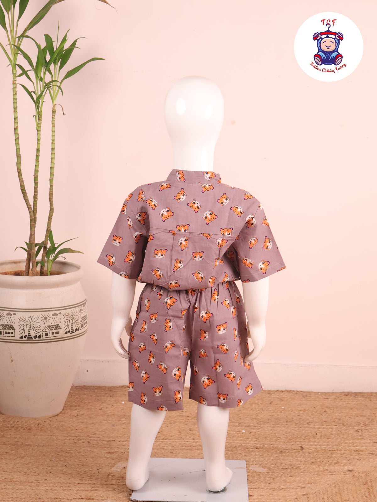 Light Lavender - Printed Pan Collor Neck Shirt With Shorts