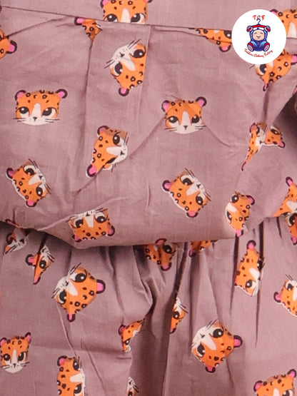 Light Lavender - Printed Pan Collor Neck Shirt With Shorts
