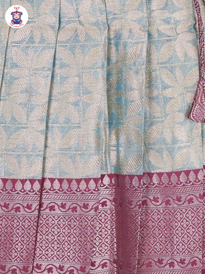 Maroon & Teal Blue - Girls Readymade Pavadai Sattai With Half Saree