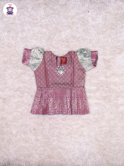 Maroon & Teal Blue - Girls Readymade Pavadai Sattai With Half Saree