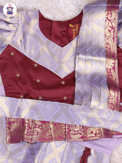 Maroon & Grey - Girls Readymade Pavadai Sattai With Half Saree