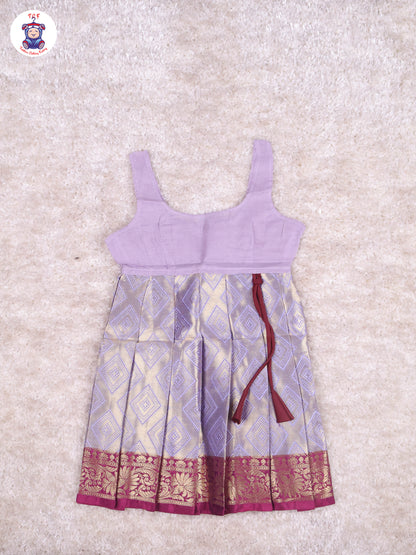 Maroon & Grey - Girls Readymade Pavadai Sattai With Half Saree