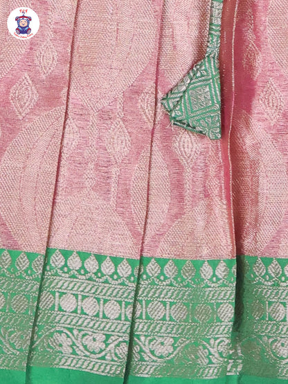 Green & Onion Pink - Girls Readymade Pavadai Sattai With Half Saree