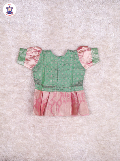 Green & Onion Pink - Girls Readymade Pavadai Sattai With Half Saree