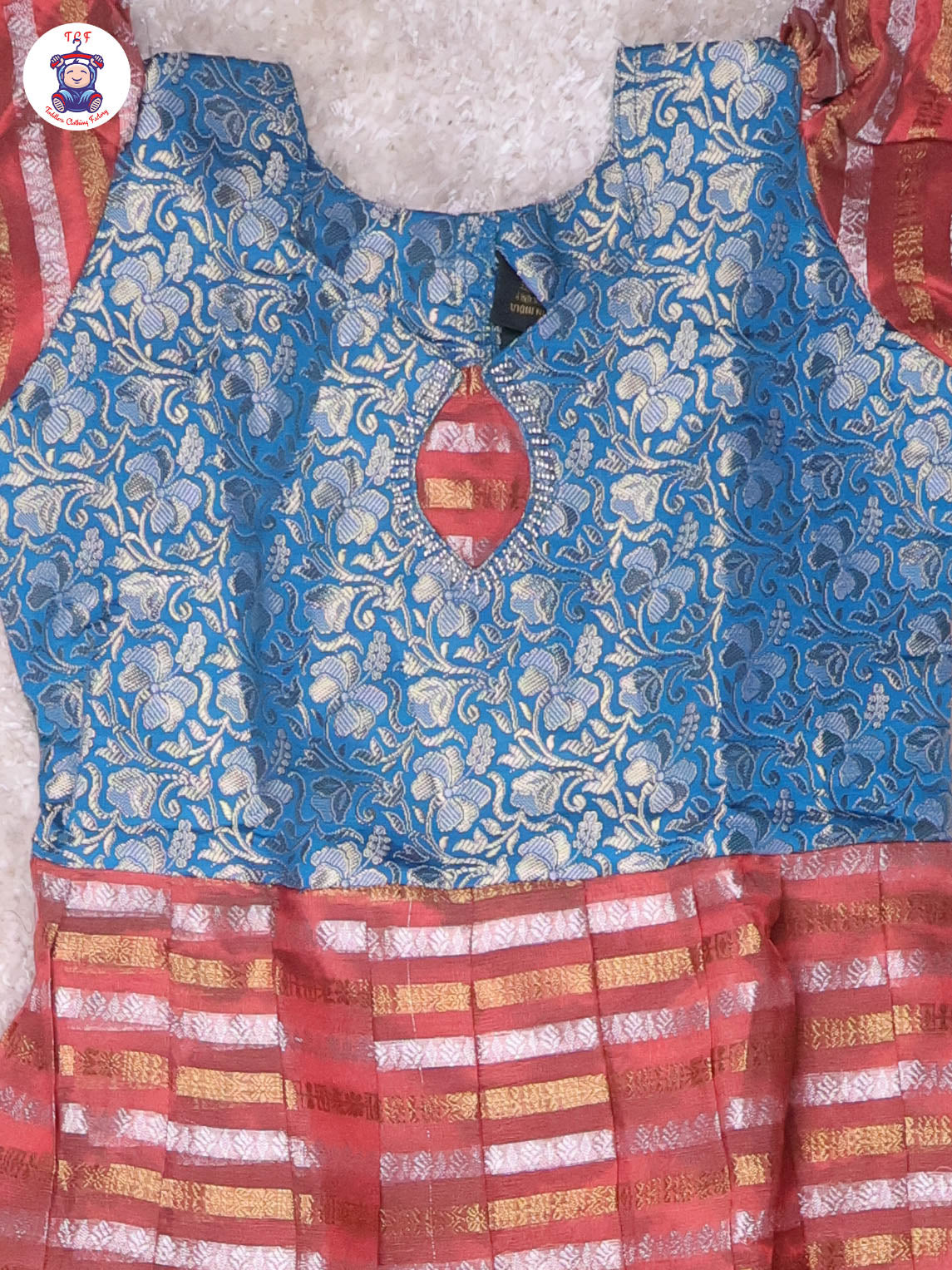 Teal Blue & Copper - Girls Readymade Long Frock