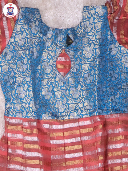 Teal Blue & Copper - Girls Readymade Long Frock