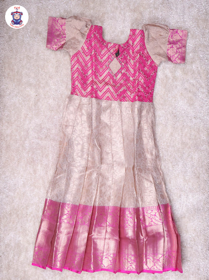 Pink & Sandal - Girls Readymade Long Frock