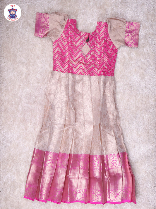 Pink & Sandal - Girls Readymade Long Frock