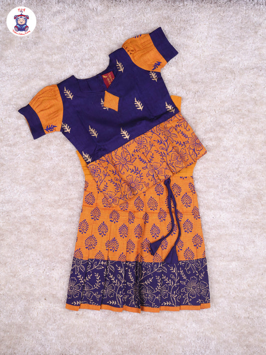 Navy Blue & Orange - Cotton Pavadai Sattai