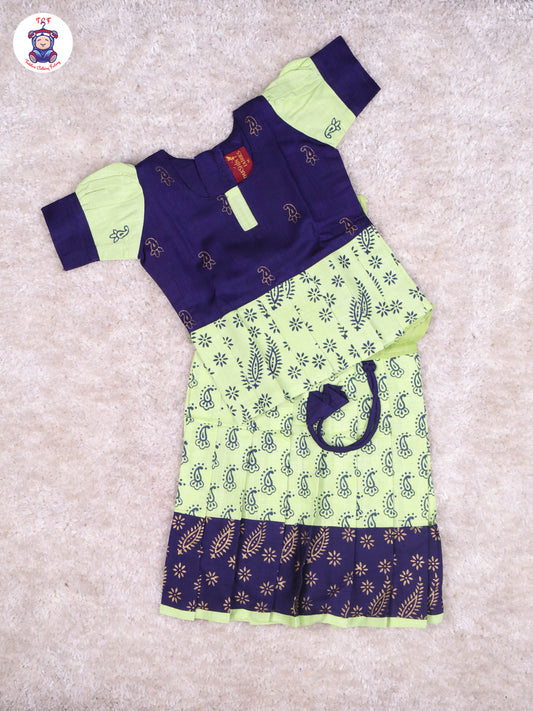 Navy Blue & Shades of Green - Cotton Pavadai Sattai