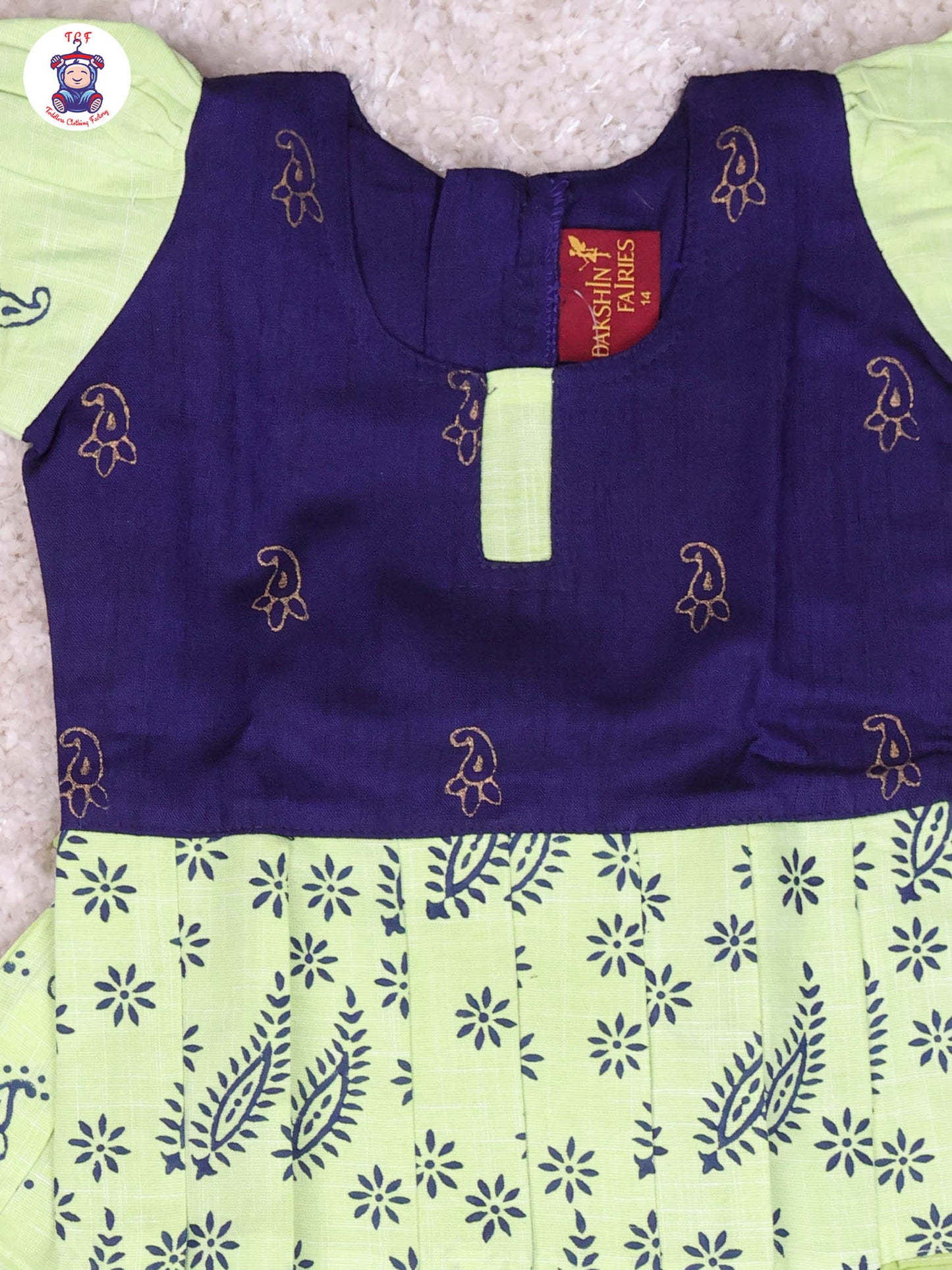 Navy Blue & Shades of Green - Cotton Pavadai Sattai