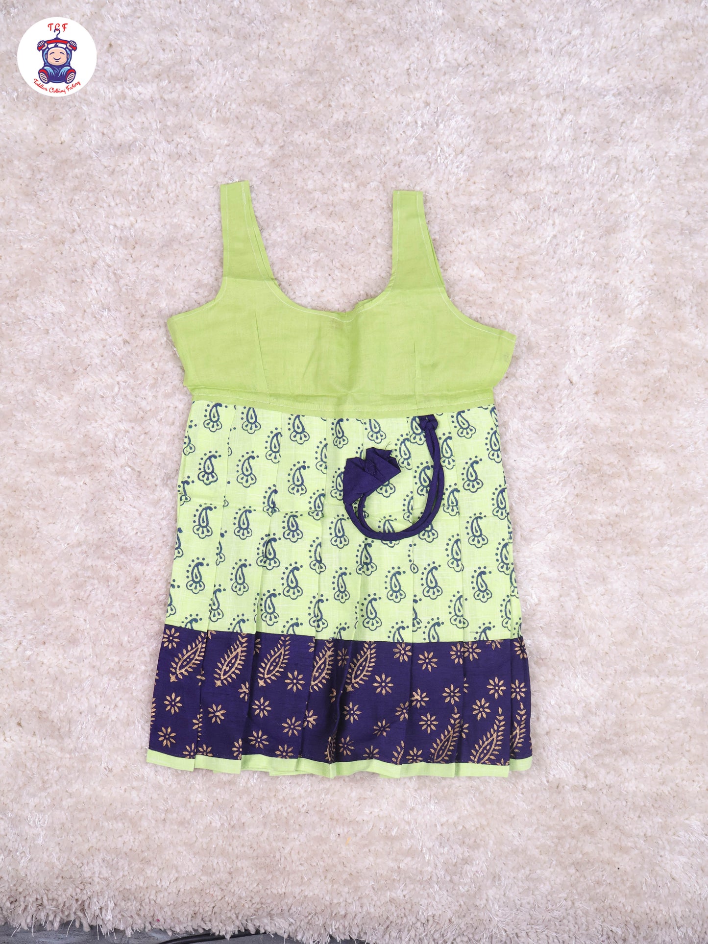 Navy Blue & Shades of Green - Cotton Pavadai Sattai